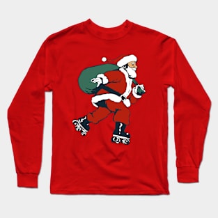 Santa Roller Skating Funny Christmas Skater Kids Boys Mens Long Sleeve T-Shirt